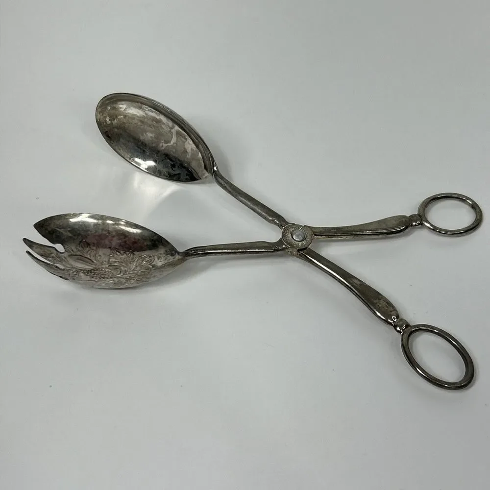 Vtg Leonard Silverplate Salad Pasta Tongs Made In Italy Scissor Style 8.5”